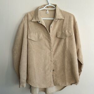 NWOT Ribbed oversized beige corduroy Shacket snap button up long sleeve shirt